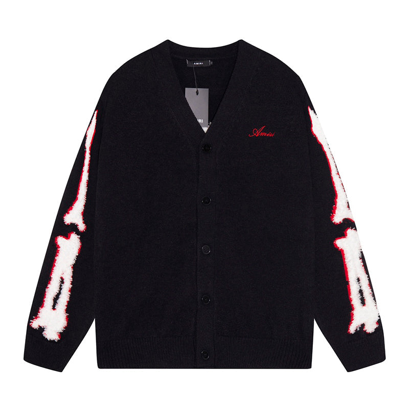 AMRI Cotton V-Neck Bones Cardigan Sweater Black