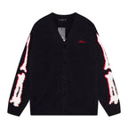 AMRI Cotton V-Neck Bones Cardigan Sweater Black
