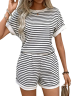 ZENAIDA™ – Striped Print Batwing Sleeve Tee & Shorts Set