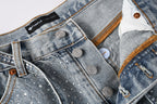 Purple Brand Crystal Diamond Denim Shorts #5096