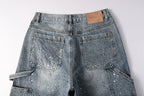Purple Brand Crystal Diamond Denim Shorts #5097