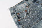 Purple Brand Crystal Diamond Denim Shorts #5097