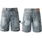 Purple Brand Crystal Diamond Denim Shorts #5097