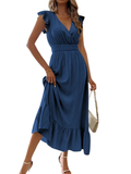 ARIELLE™ – Shirred V-Neck Casual Long Dress