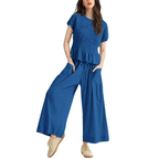 JODIE™ – Casual 2-Piece Smocked Top and Wide Leg Pants Set