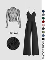 MARYAM™ - Solid Color Lace Tee & Pocket Jumpsuit Set