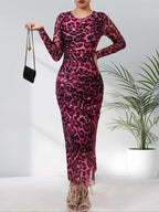 ALIANNA™ - Elegant Leopard Print Ruched Bodycon Dress for Parties
