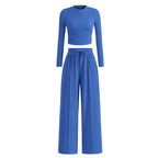 MIRELA™ - Ribbed Knit Long Sleeve Crop Top and Matching Pants Set
