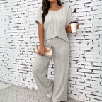 WAUNA™ - Casual Plus Size Short Sleeve Top and Pants Set