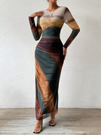 JULIA™ - Comfy Printed Long Sleeve Round Neck Bodycon Maxi Dress