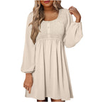 HARPER™ - Casual Smocked Empire Waist A-Line Dress with Button-Up Detail