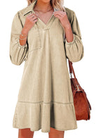 AMAIA™ – V Neck Puff Sleeve Babydoll Dress