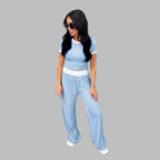 PLATU™ - Casual Short Sleeve and Wide Leg Pants Set