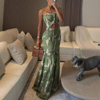 EVIE™ - Tropical Bandeau Dress with Ruched Detail and Slim Fit