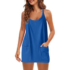 MARIMAR™ - Spaghetti Strap Athletic Dress with 4-Way Stretch and Built-in Shorts