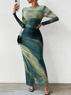 JULIA™ - Comfy Printed Long Sleeve Round Neck Bodycon Maxi Dress