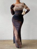 TORINA™ - Comfy Printed Long Sleeve Round Neck Bodycon Maxi Dress