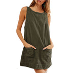 CATALEYA™ - Corduroy Overall Dress with Round Neck and A-Line Skirtall