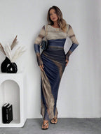 TORINA™ - Comfy Printed Long Sleeve Round Neck Bodycon Maxi Dress