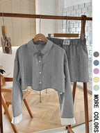 EMERSYN™ - Casual Collared Long-Sleeve Co-Ord Set