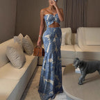 EVIE™ - Tropical Bandeau Dress with Ruched Detail and Slim Fit