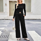 EMELY™ - Slim-Fit Long Sleeve Round Neck Two-Piece Lounge Set