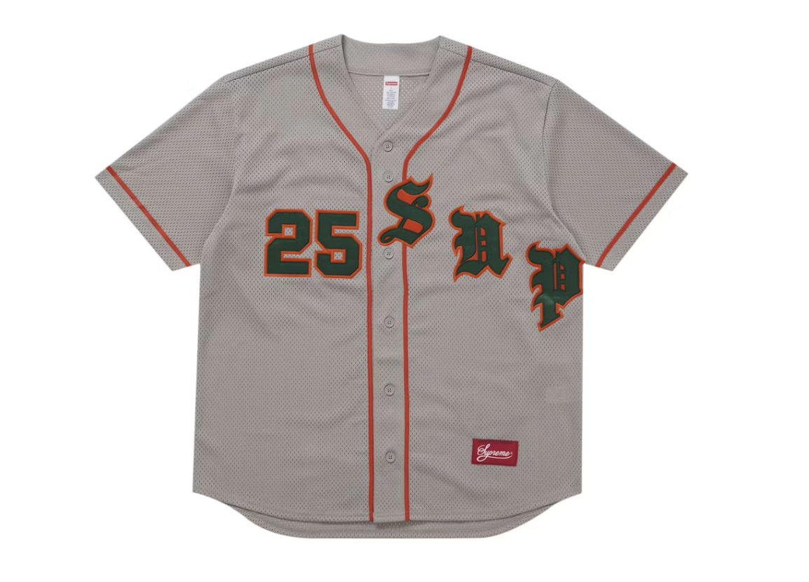 Supreme Old English Baseball Jersey - Grey (SS25)
