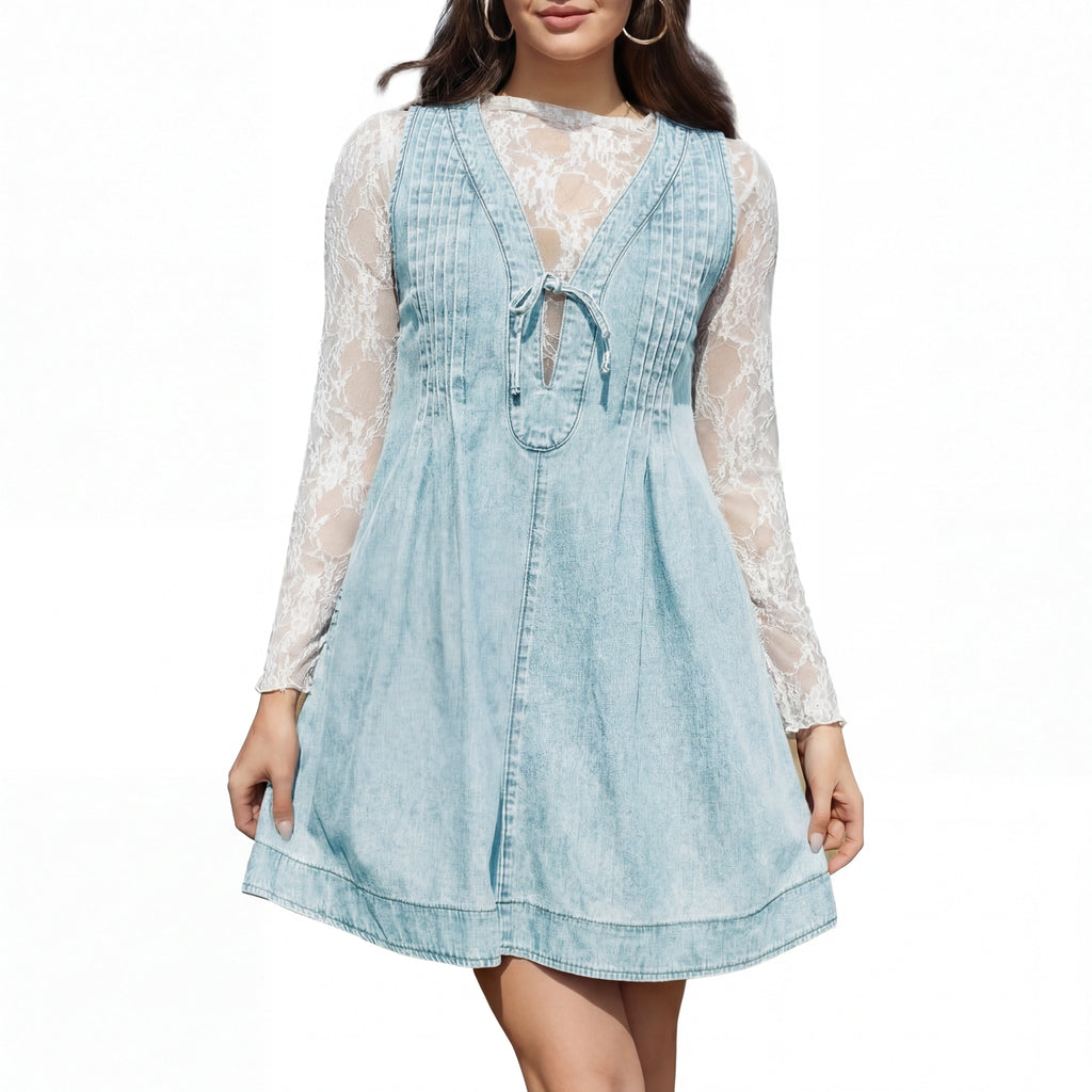 ANNE™ – Oversized Vintage Style Sleeveless V Neck Mini Dress