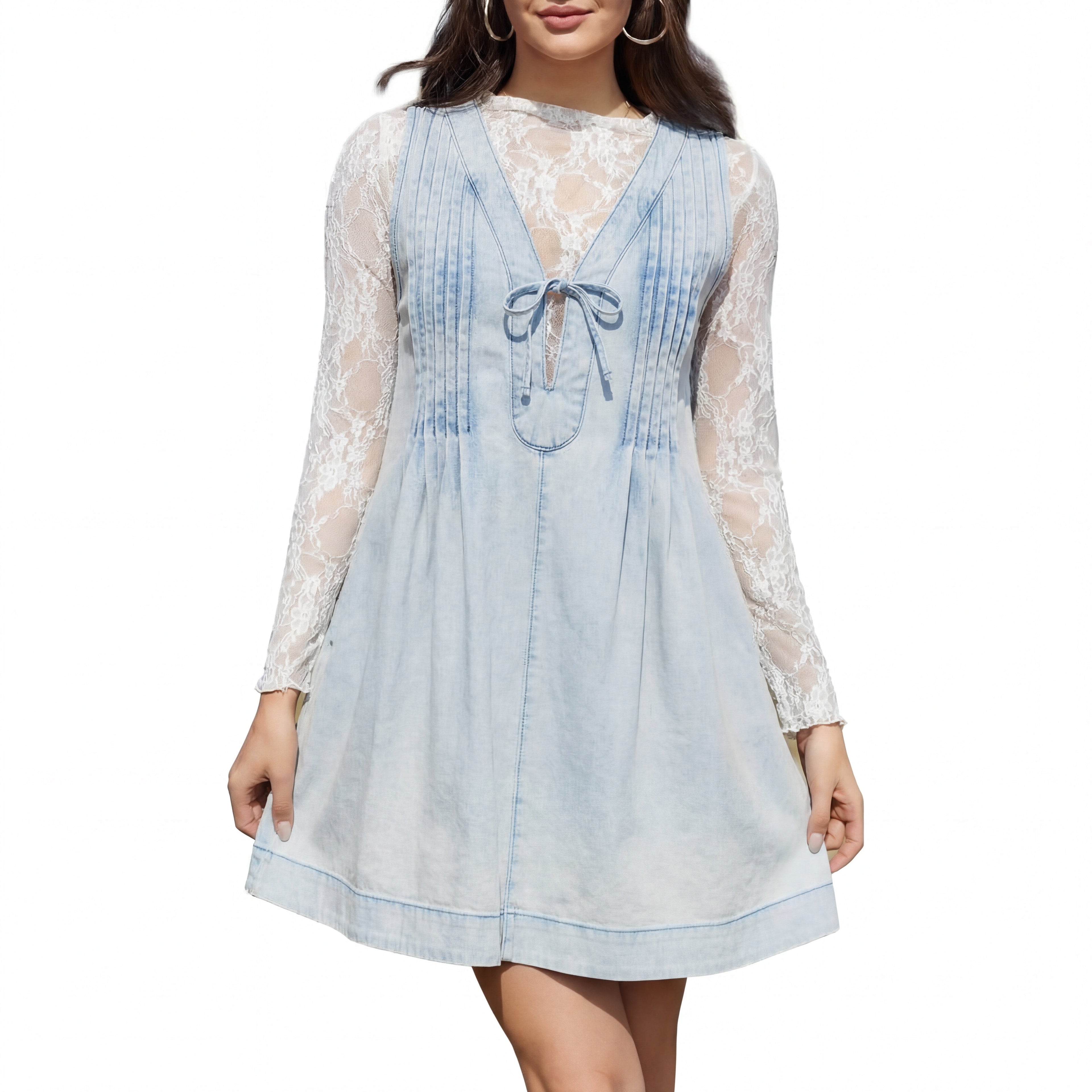 ANNE™ – Oversized Vintage Style Sleeveless V Neck Mini Dress