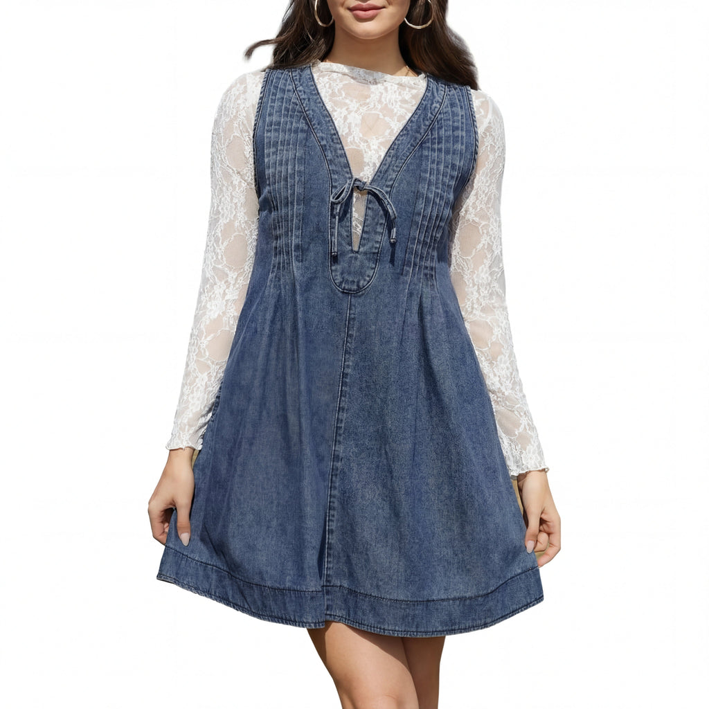 ANNE™ – Oversized Vintage Style Sleeveless V Neck Mini Dress